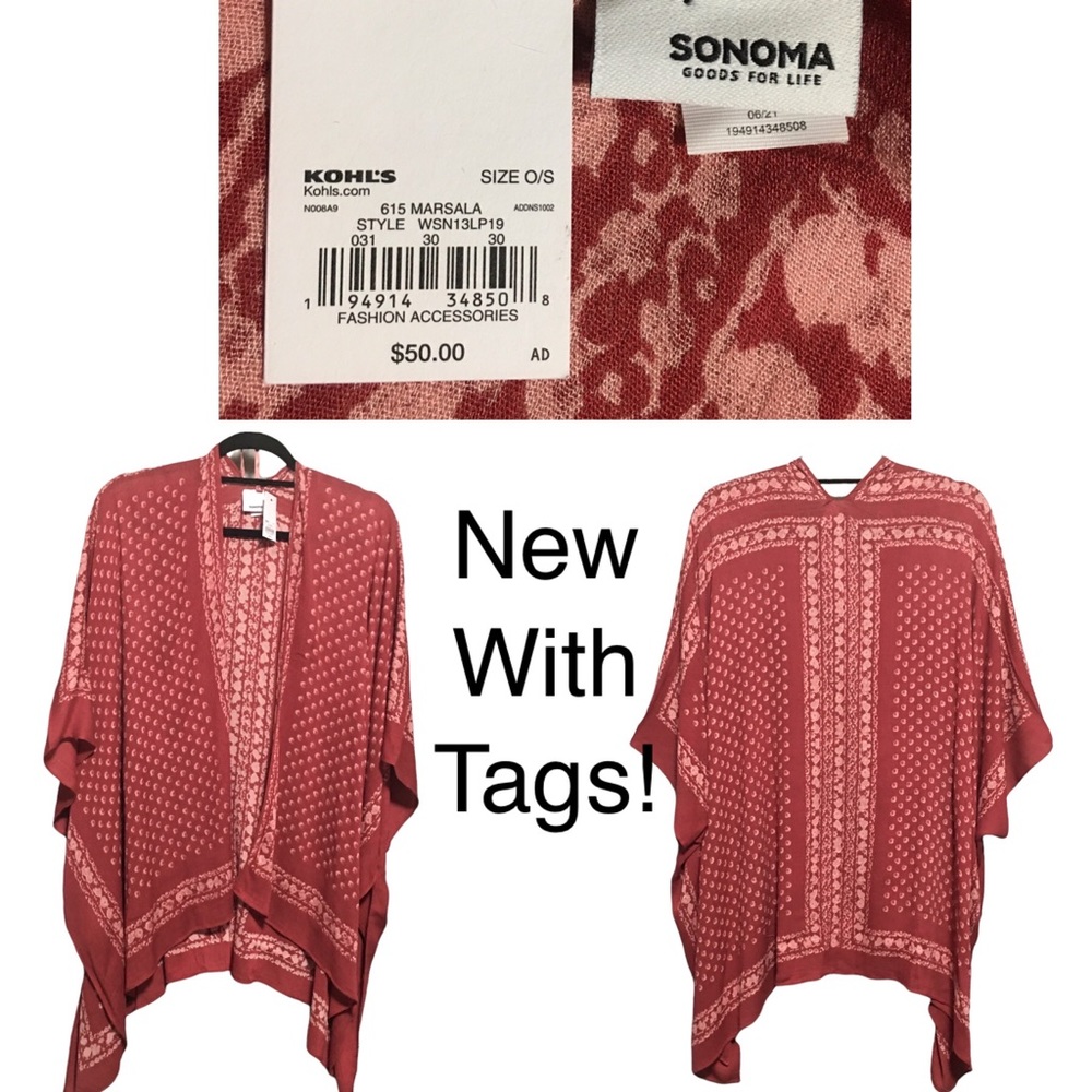 Sonoma ruana cape wrap kimono shaw shawl handkerchief Paisley print NWT